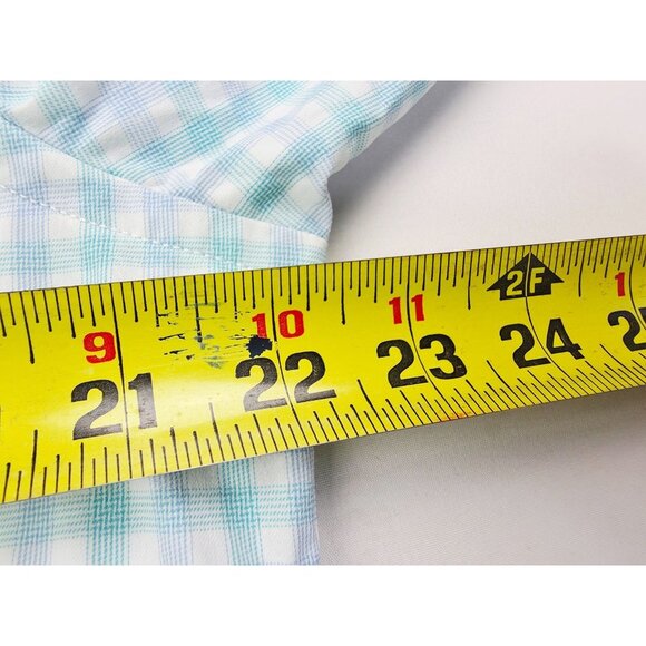 Untuckit Slim Fit Size Large Mens Aqua White Blue Check Nylon Long Sleeve Shirt - Picture 2 of 10